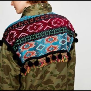 NWT Zara Southwest Embroidered Camo Parka Jacket